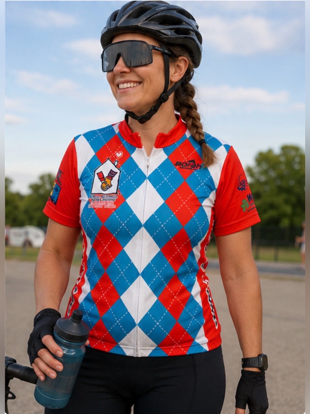 Unisex Red & Blue Argyle Cycling Jersey by Sporto